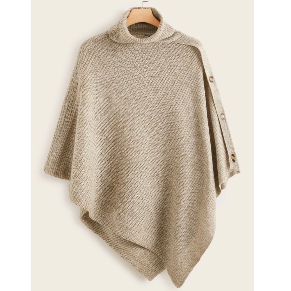 PLUS oversized khaki turtleneck funnel neck poncho - Picture 1 of 6